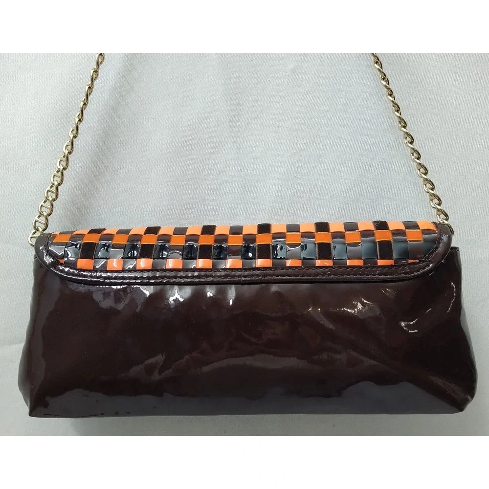 Kate Spade New York Orange Brown Patent Leather Chain Strap Hobo Shoulder Bag